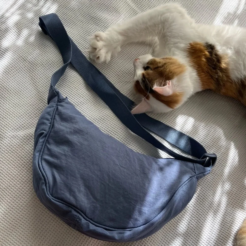NWOT No label Nylon Mini Bag in Steel Blue